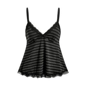 Chic Striped Lace-Trim V-Neck Cami Top – Black