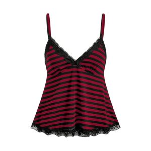 Chic Striped Lace-Trim V-Neck Cami Top – Red